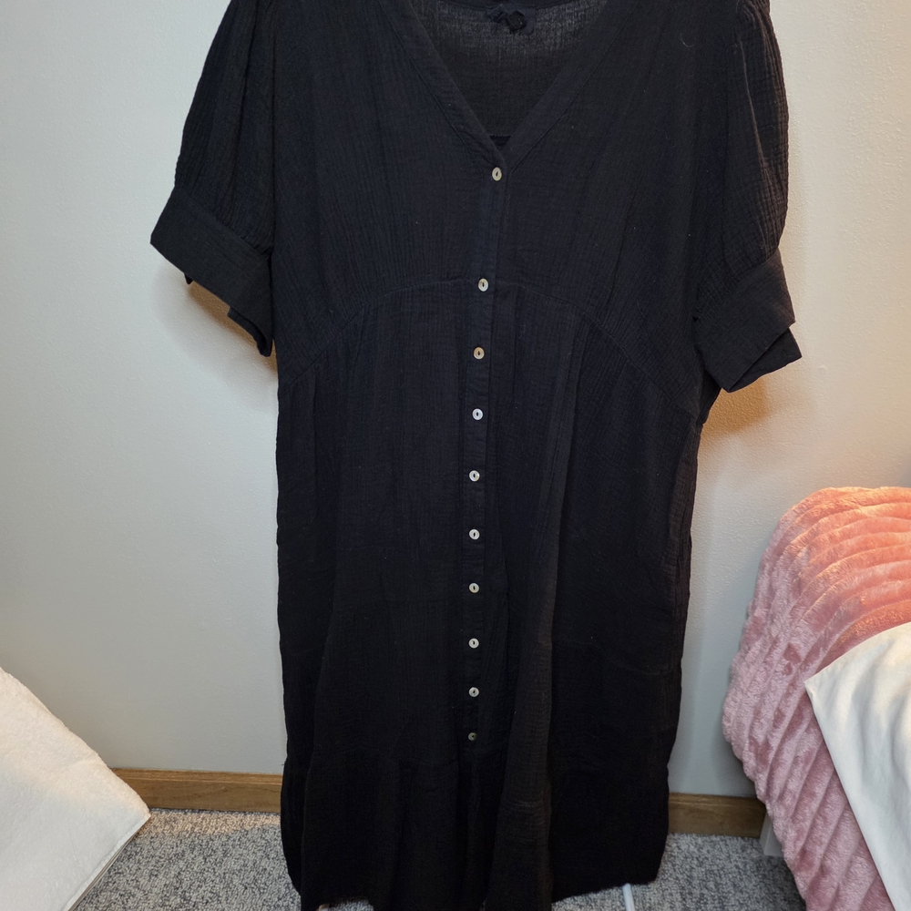 Heyson Casual Linen Style Black Button-Down Dress